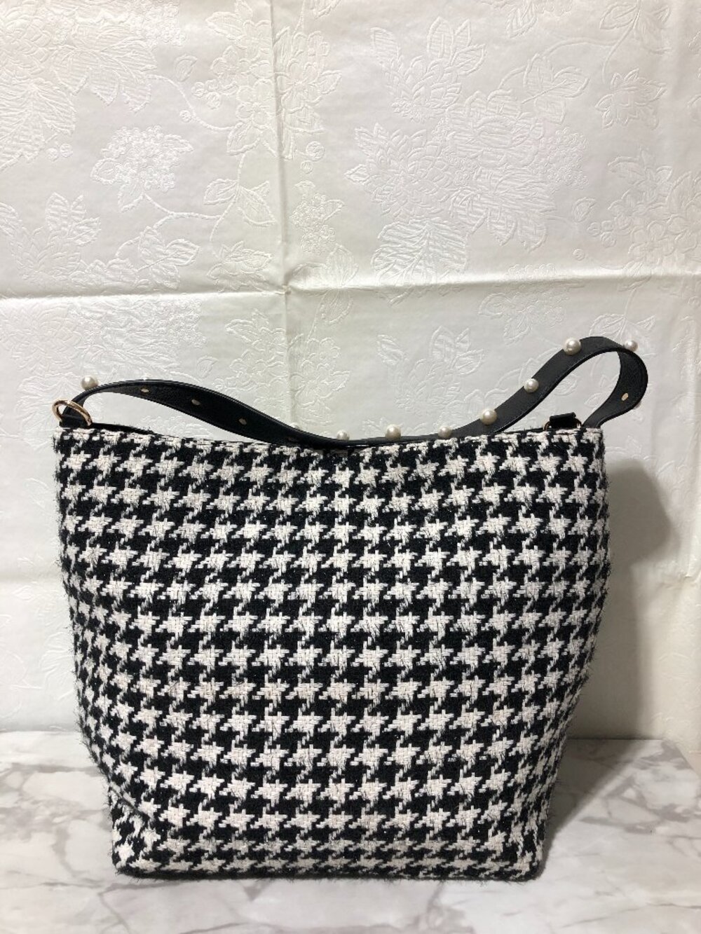 Vintage Cato Hounds Tooth Hobo Handbag Shoulder Bag Black White - Picture 2 of 9